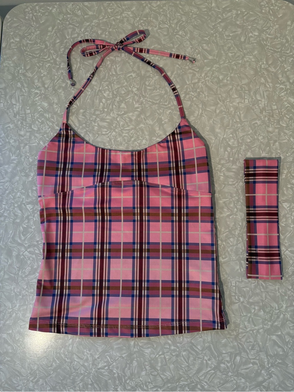 Thevintea Plaid Halter Tank Top